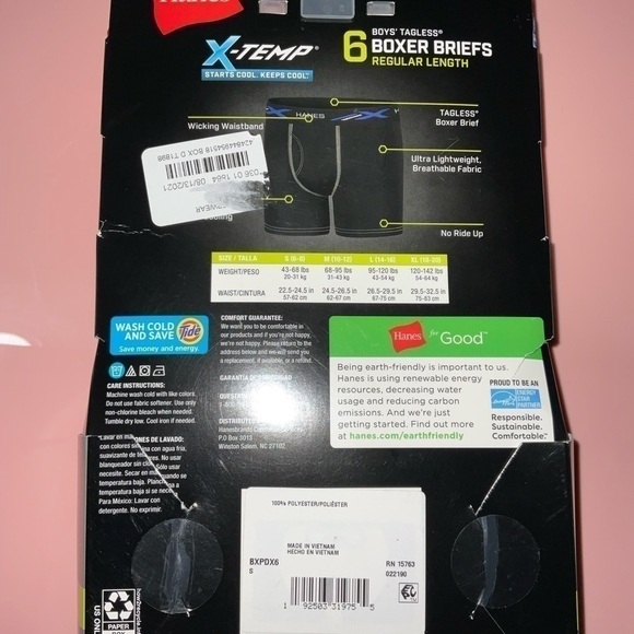 Hanes Boys' X-Temp® Lightweight Boxer Briefs Assorted 6-Pack. Size-S/P. 6-8 - Picture 4 of 6